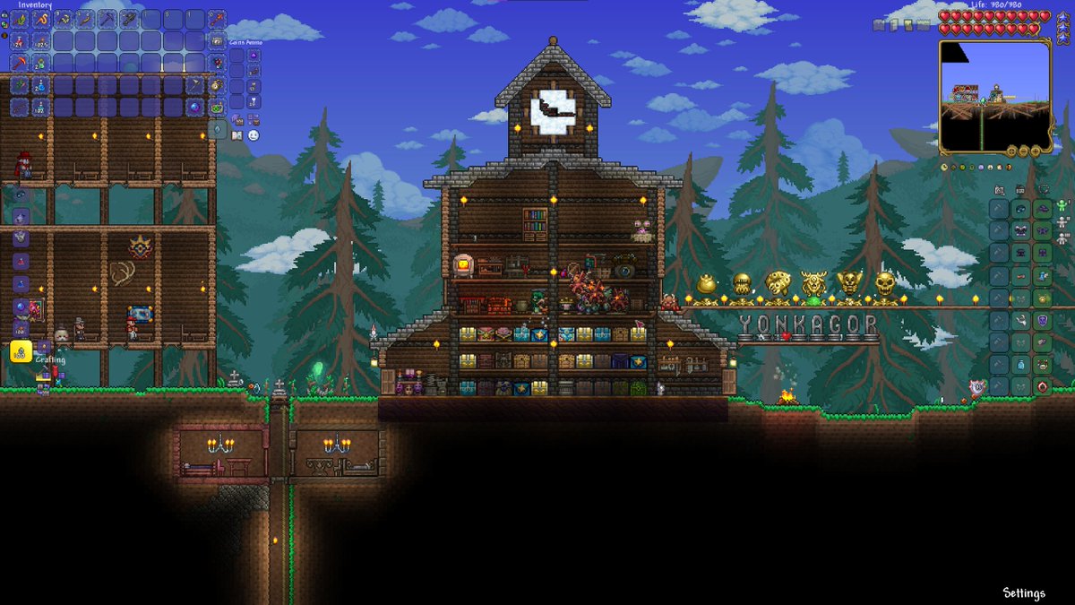 Rai0den's tweet photo. the first building im proud of in #Terraria! i dont actually build very much, im used to making square houses with only slight contour so i tried putting in effort!
i think it looks amazing (disregard the npc housing) https://t.co/slqtyxyNCT
