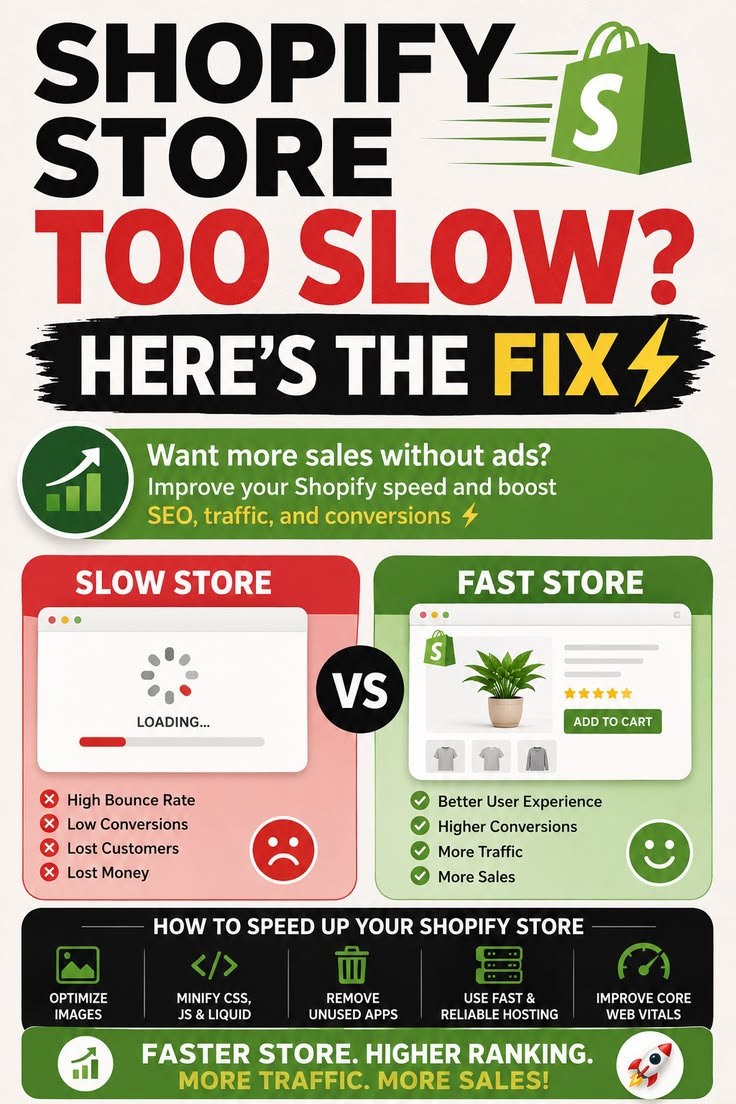 Tomson1129083's tweet photo. ⚡ A slow Shopify store costs you customers.
Improve speed, SEO, user experience, and conversions by optimizing images, removing unused apps, and cleaning unnecessary code.
Faster store = More sales.
📩 DM for a FREE speed audit.
#Shopify #SEO #Ecommerce #PageSpeed https://t.co/u83Dj0uhCo
