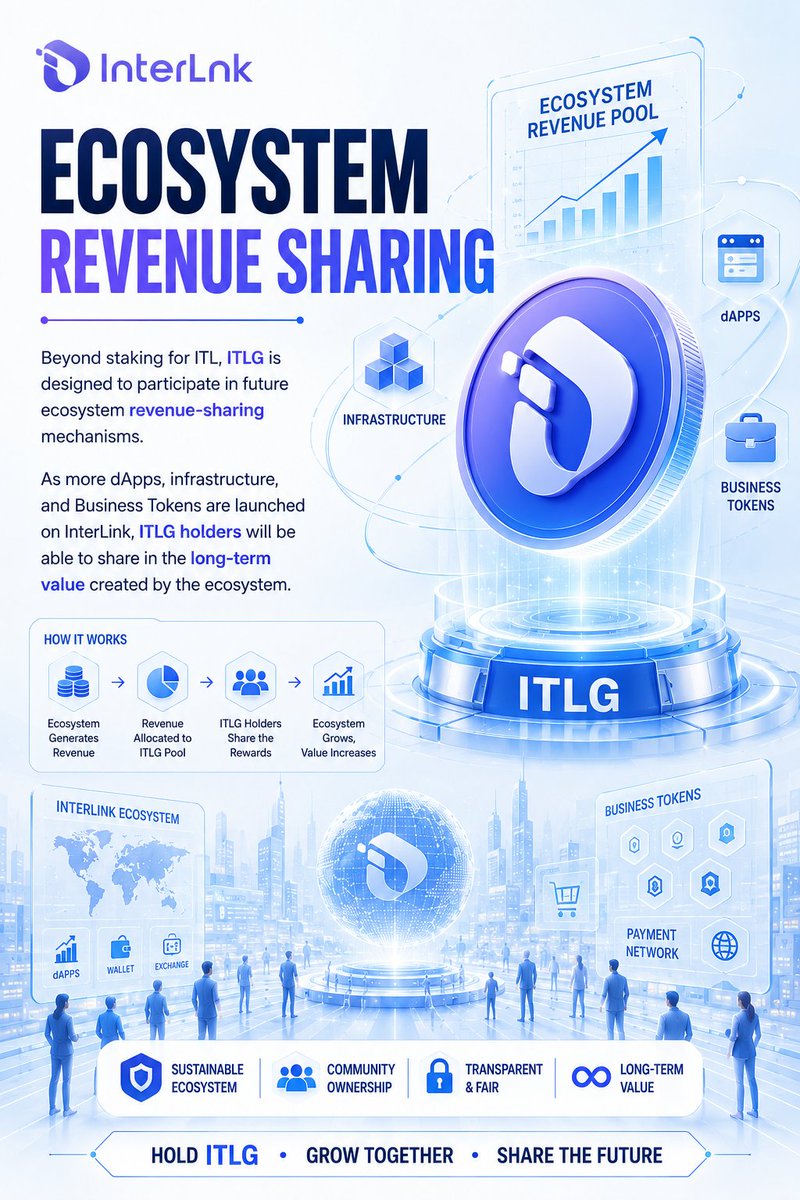 praasst_'s tweet photo. ITLG: Share the Future of InterLink
As the ecosystem grows with dApps, infrastructure, and Business Tokens, ITLG is designed to participate in future revenue-sharing mechanisms and long-term ecosystem value.
 Build. Grow. Share.
#InterLink #ITLG #ITL https://t.co/ASKRm2y1Mq