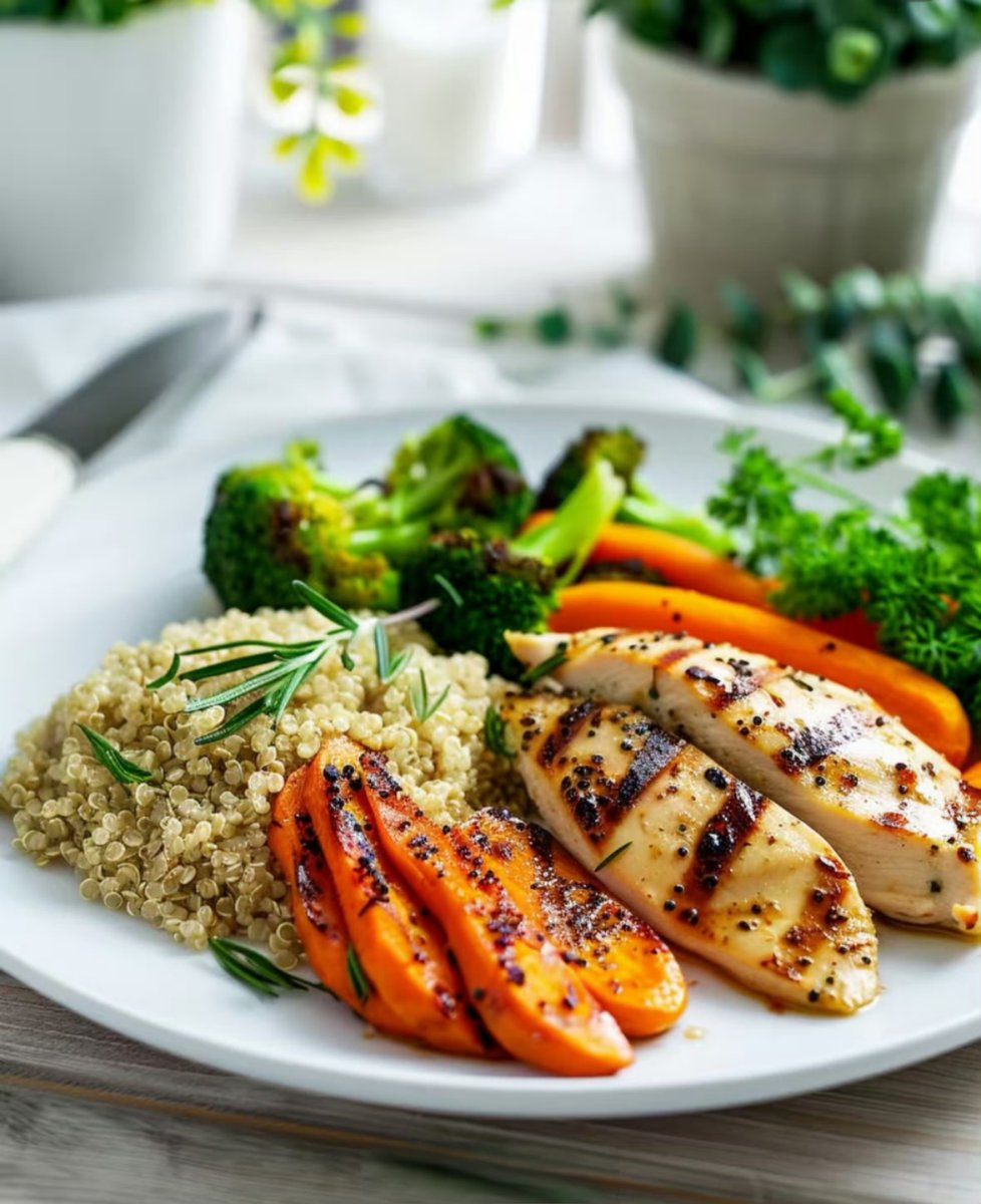 KristeenLygg's tweet photo. [Low-cal, high-protein win! Grilled chicken + quinoa + roasted veggies = tasty fuel for your fat loss journey  #CleanEating #FatLossMeal]， https://t.co/lC1bMRGUMd
