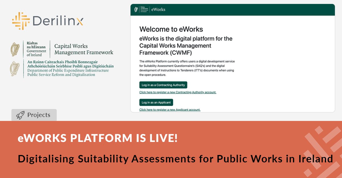 derilinx's tweet photo. eWorks is live! 🏛️ The new digital platform for the Capital Works Management Framework moves suitability assessments for #PublicWorks procurement onto a structured digital workflow.
 👉 https://t.co/6bPXNnlT3u
#PublicProcurement #ConstructionProcurement #DigitalTransformation https://t.co/LsCkM1iRNf