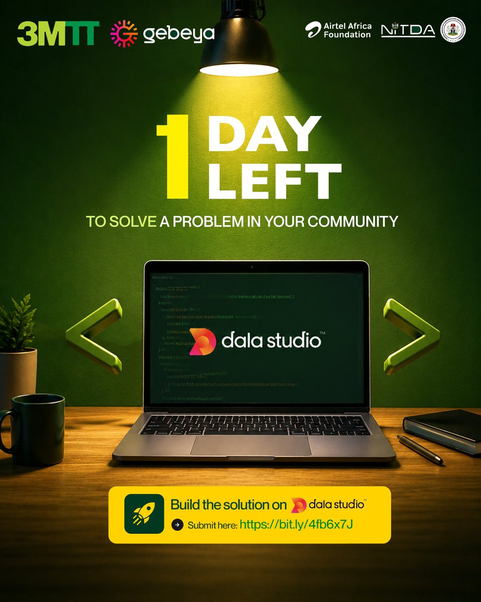 3MTTNigeria's tweet photo. This is the last full day. If your build is ready, submit it now; don't leave it for 11:59 PM tomorrow. If it's not ready yet, today's the day to close it out.
Submit here: https://t.co/EY7AuPTevk
#3MTT #NextGenCohort #KnowledgeShowcase2 #LastCall https://t.co/UZoLjeg0C2