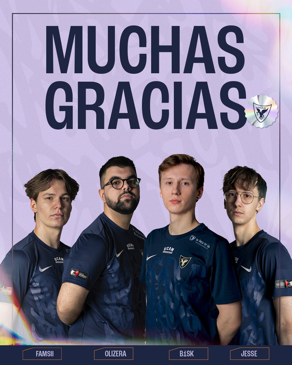 UCAM_esports's tweet photo. COMUNICADO: VALORANT ROSTER 🔵
Hoy separamos caminos con @Famsii1, @OLIZERA, @B1SKxd y @JesseVALORANT tras una etapa histórica.
Gracias al conjunto por su compromiso y por llevar nuestros colores con tanto orgullo. Les deseamos mucha suerte en sus futuros proyectos. https://t.co/yv1I2VtpBH