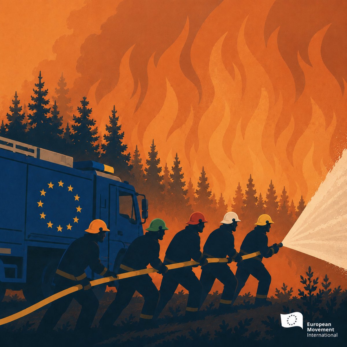 EMInternational's tweet photo. The EU is standing together. 

Through the EU Civil Protection Mechanism, member states have deployed aircraft, helicopters and personnel to fight wildfires.

This is European solidarity in action. 

Climate change knows no borders. We need stronger joint action and prevention. https://t.co/TWbPG06zzB