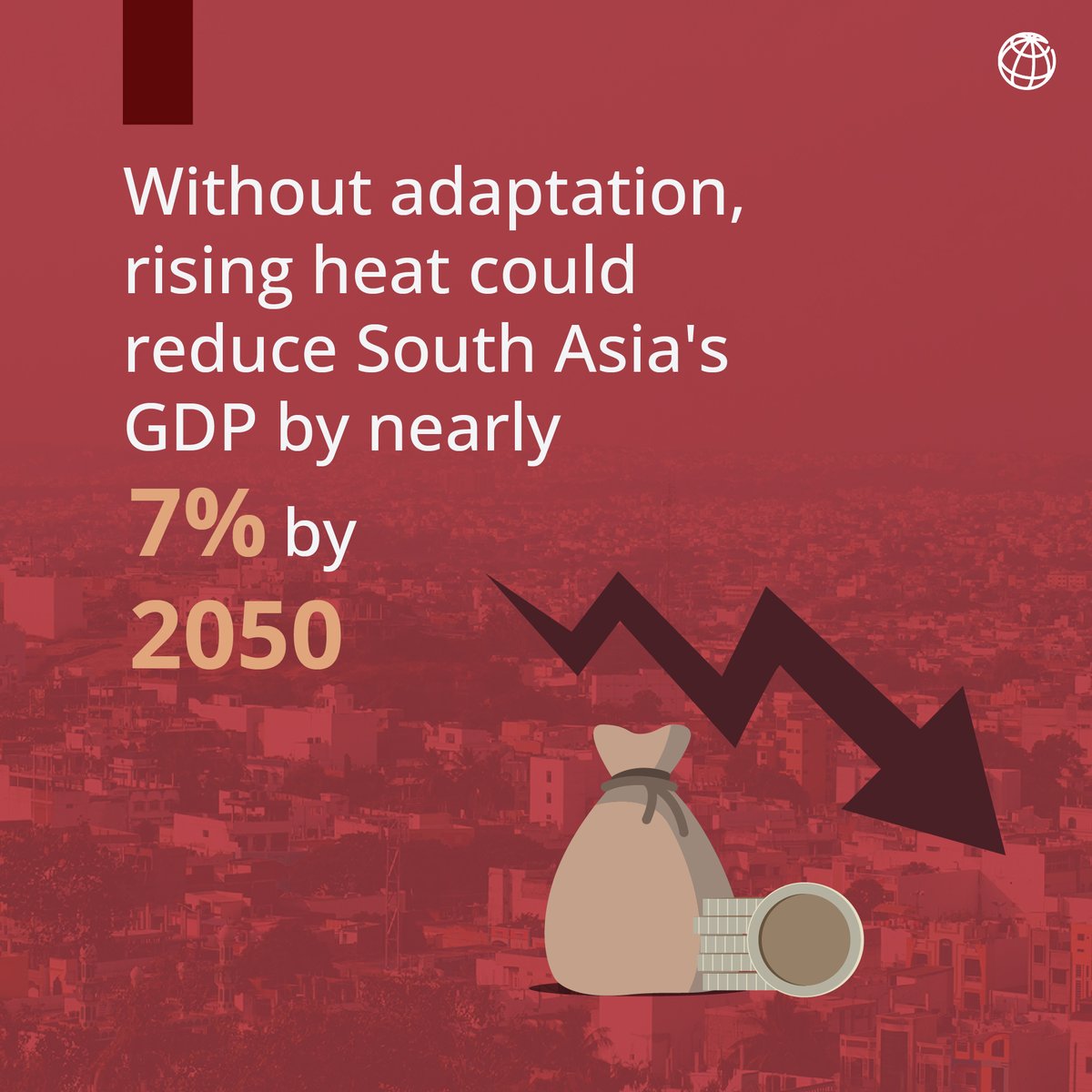 WorldBankSAsia's tweet photo. Extreme heat isn't just a health crisis - it's a fiscal one. Without action, South Asia could face the steepest GDP decline by 2050 for any developing region in the world. Our new report lists ways to cut down losses and build heat resilience: https://t.co/OIhwwkkAsk #ExtremeHeat https://t.co/k75iEJES8s