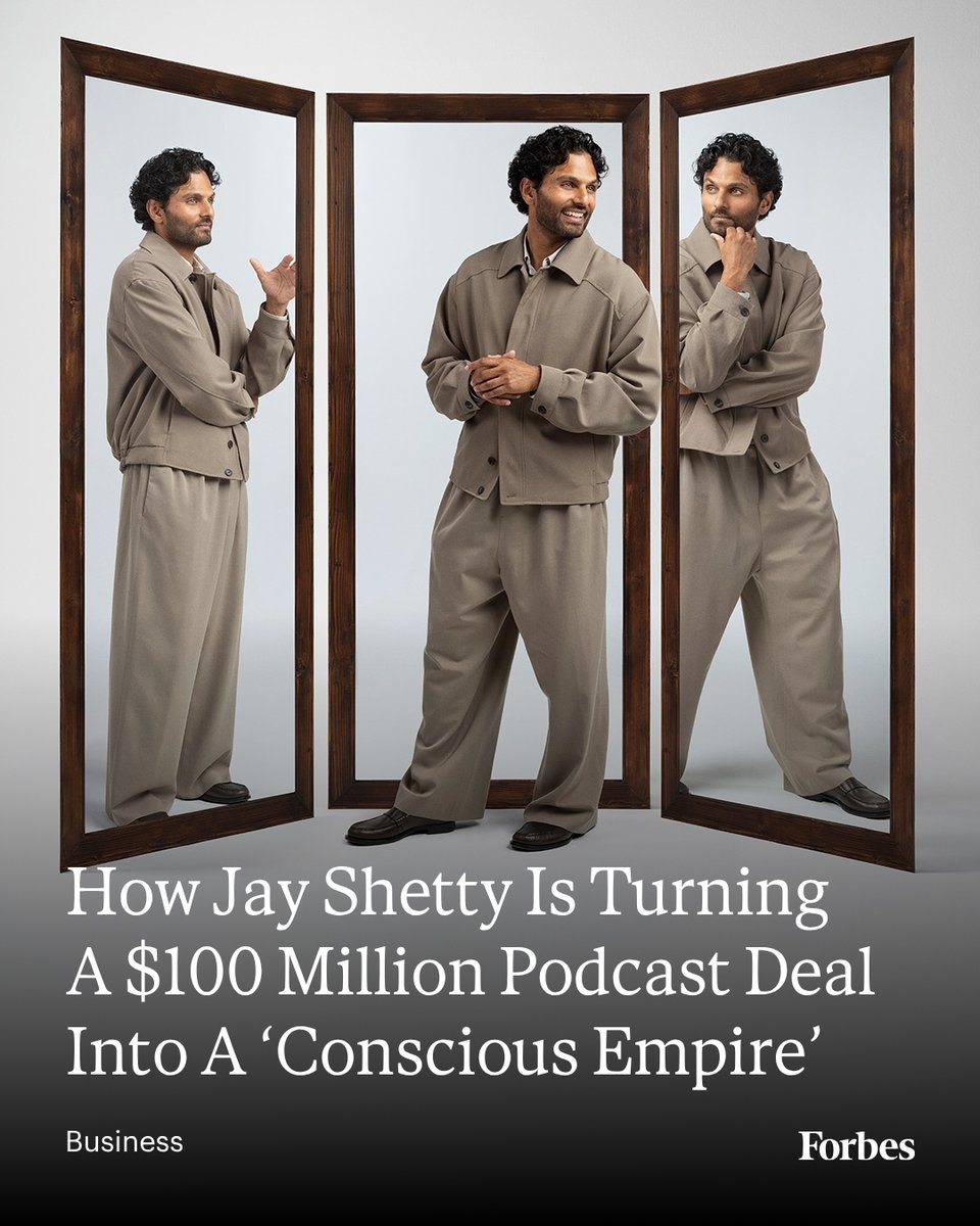 Forbes's tweet photo. "I’m not a monk anymore,” @jayshetty tells Forbes. “Today I consider myself an entrepreneur and a leader in this space, and that allows me to have the ability to use money as a resource to do good in the world and create impact in the way that we've chosen to do that.”

Read more about how Shetty went from monk to media mogul: https://t.co/GihJypEOqr
📸: Ethan Pines for Forbes #HighestPaidPodcasters