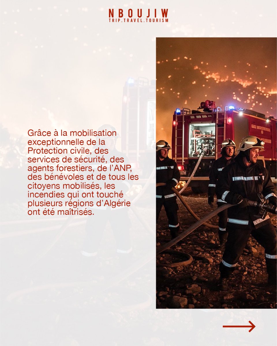nboujiw's tweet photo. Ces derniers jours, l’Algérie a connu une série d’incendies qui ont touché plusieurs régions du pays. Face à cette épreuve, des hommes ont lutté sans relâche pour protéger des vies, nos forêts et notre patrimoine. Aujourd’hui, nous leur exprimons toute notre gratitude. Merci 🇩🇿❤️ https://t.co/06BFGNJ330