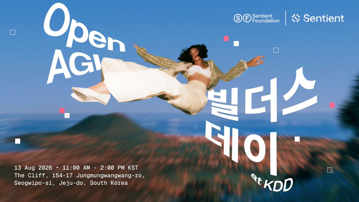 openagisummit's tweet photo. Open AGI Builder's Day is heading to Jeju, South Korea!

We're bringing together AI researchers and builders to discuss @SentientAGI's KDD (@kdd_news) 2026-accepted paper, "CryptoAnalystBench: Failures in Multi-Tool Long-Form LLM Analysis."

📍The Cliff, Seogwipo-si, Jeju-do
🗓 Thursday, August 13th, 11AM-2PM KST 

RSVP: https://t.co/QUebG161LV
