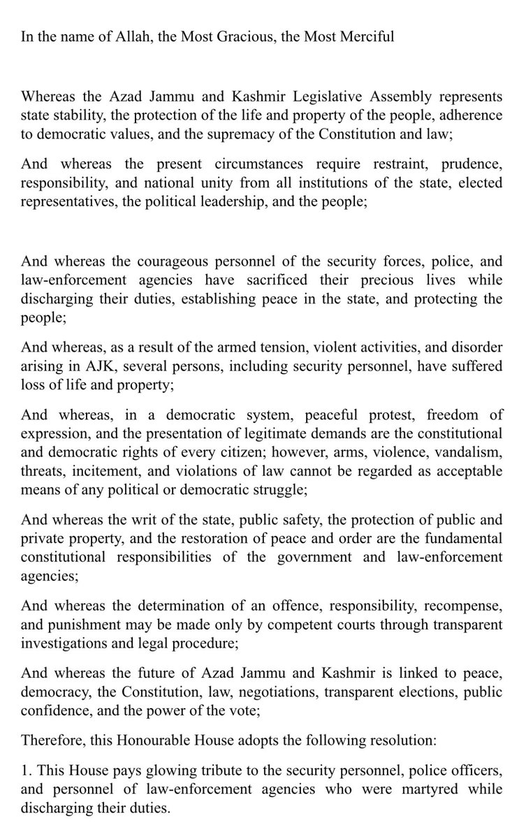 BBhuttoZardari's tweet photo. The AJK Assembly today passed a resolution calling for the establishment of a truth commission to end the ongoing crisis and provide immediate relief to the people of Kashmir. 1/2 🧵 https://t.co/JKaBfuJePF