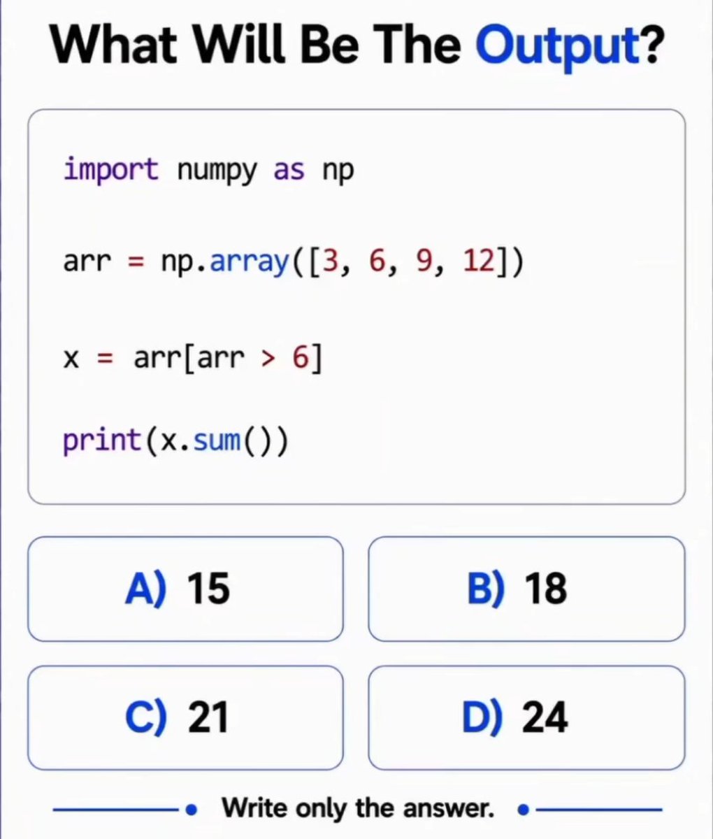 ThePyZone's tweet photo. 🧠 Can You Solve This NumPy Boolean Indexing Challenge? https://t.co/zPpfHW28uM
