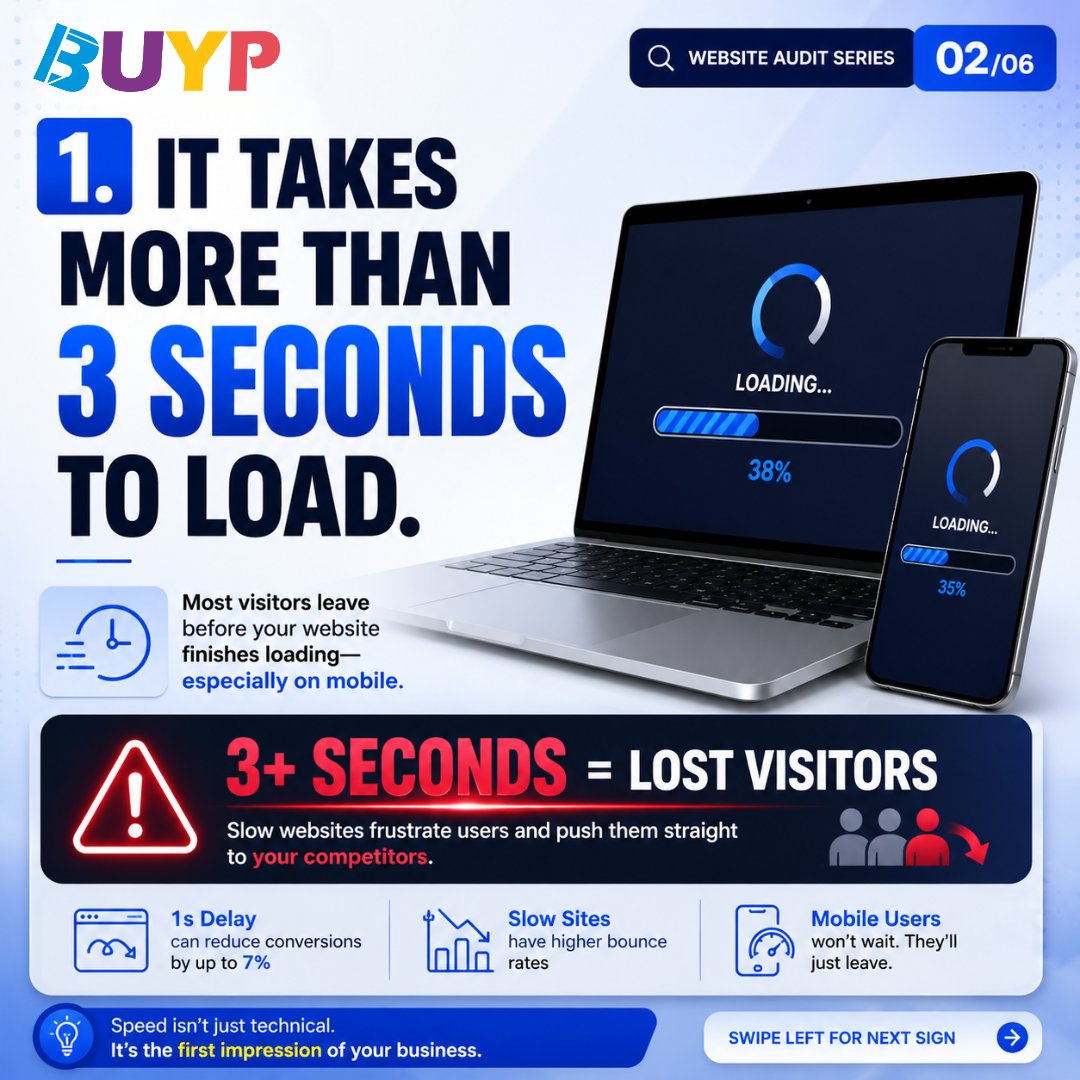 BuypTech's tweet photo. 🚨 Is your website costing you customers?
If your website is:
❌ Slow
❌ Not mobile-friendly
❌ Missing a clear CTA
❌ Not SEO &amp; AI-ready
❌ Not tracking visitors
You're losing leads every day.
Get a FREE
#WebsiteAudit #SEO #AEO #DigitalMarketing #LeadGeneration #BusinessGrowth https://t.co/AXLMmZD48P