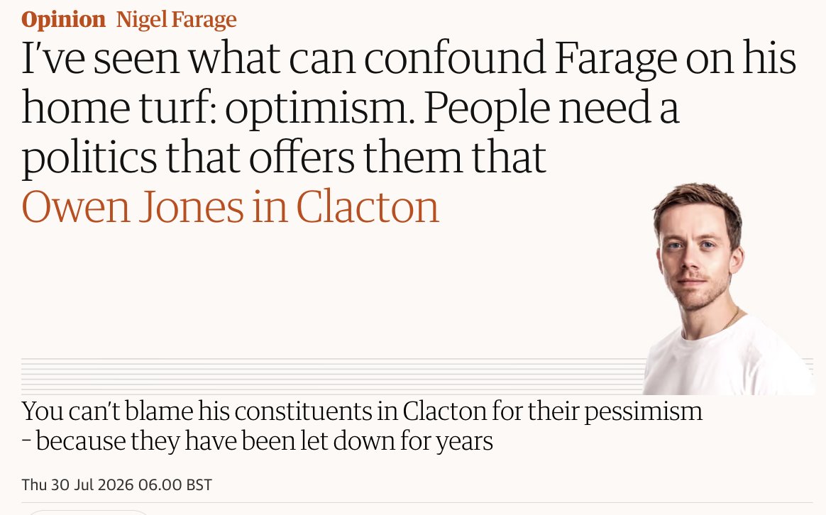 owenjonesjourno's tweet photo. Why does Nigel Farage still command support in Clacton?

Because its people have been robbed of hope.

My column from Clacton 👇

https://t.co/2oOOzc7Oaf https://t.co/4eCfncAUeG