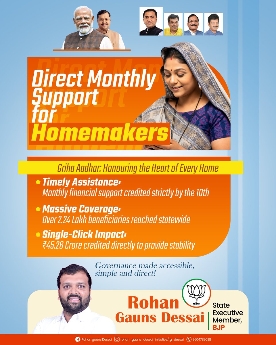 rohan_gauns_des's tweet photo. Empowering Goa's women through skills, financial support, and welfare schemes! Under CM Dr. Pramod Sawant’s vision, real transformation is securing a brighter, independent future for every household.
.
.
#womenempowerment #goawomenentrepreneurs #goagovernment #cmpramodsawant https://t.co/ORGZBp6aTK