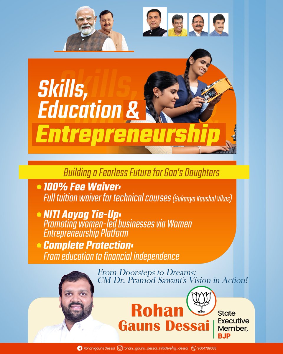 rohan_gauns_des's tweet photo. Empowering Goa's women through skills, financial support, and welfare schemes! Under CM Dr. Pramod Sawant’s vision, real transformation is securing a brighter, independent future for every household.
.
.
#womenempowerment #goawomenentrepreneurs #goagovernment #cmpramodsawant https://t.co/ORGZBp6aTK