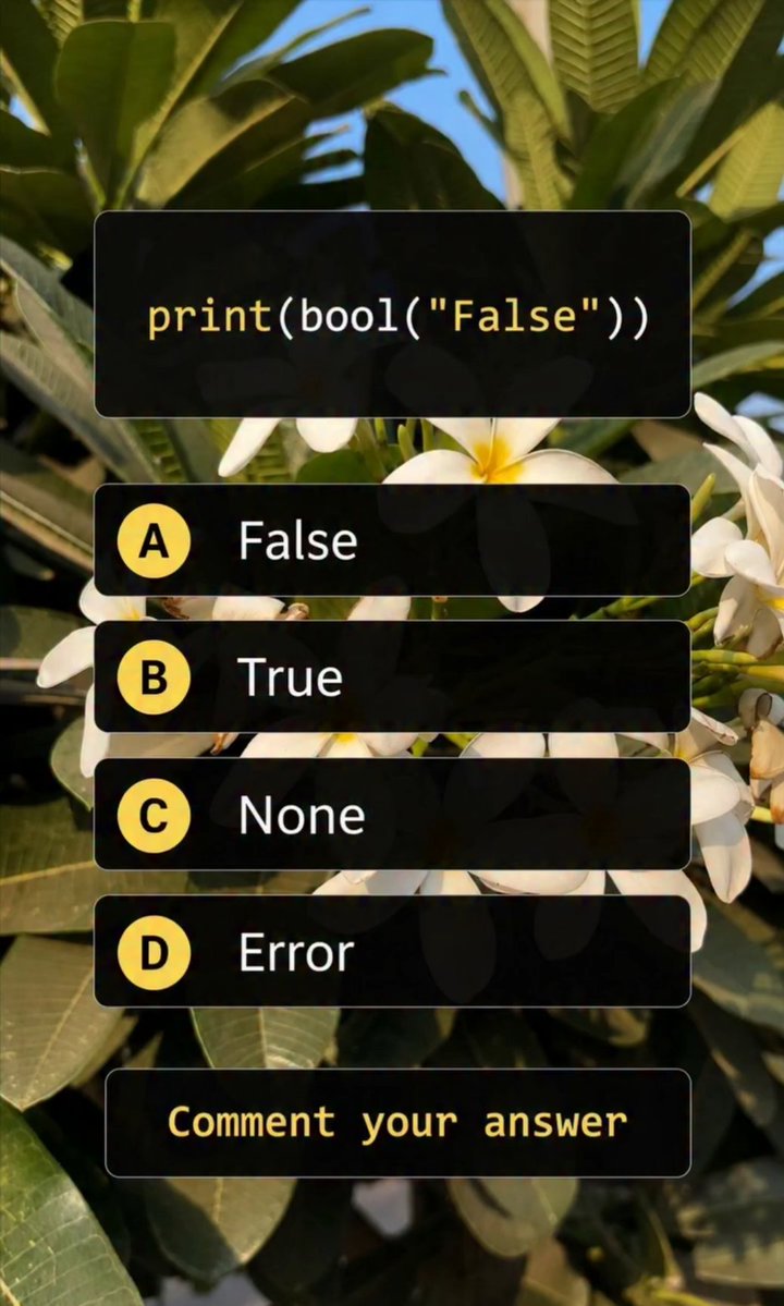 ThePyZone's tweet photo. 🐍 Think you're a Python pro? 🤔

This tricky question looks easy, but only sharp eyes will get it right! 👀

Drop your answer in the comments and challenge your friends! 💬🔥 https://t.co/F12BmiFVfE