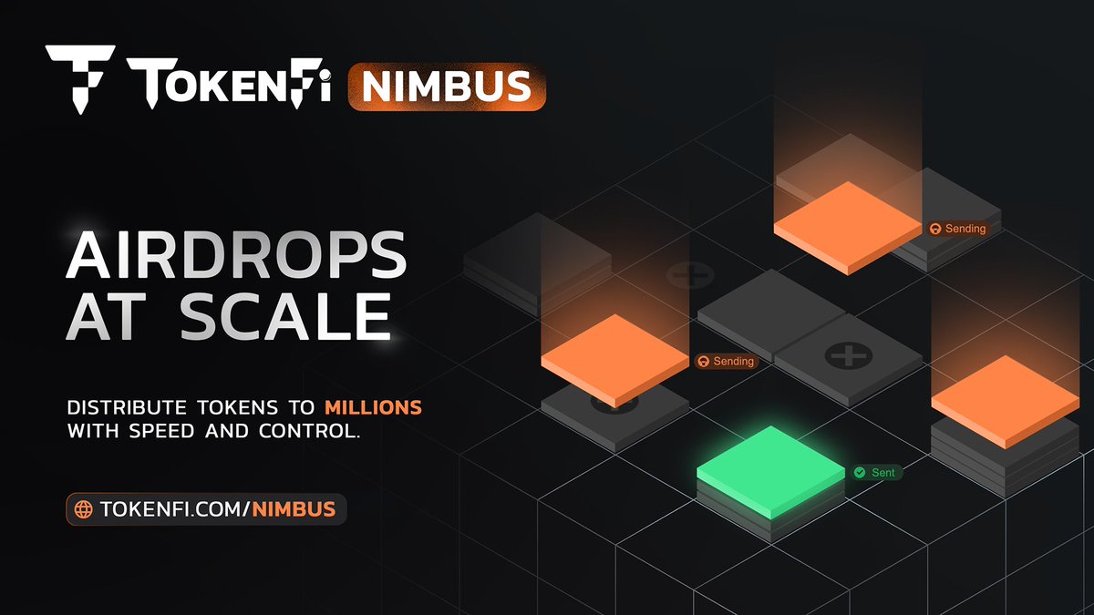 tokenfi's tweet photo. TokenFi Nimbus turns large airdrops into a predictable process.

Full visibility, precise execution, and infrastructure designed to move tokens at scale without operational stress.

https://t.co/eE8fb6rzAZ