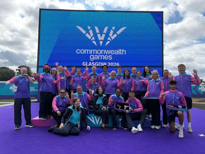 UniWestScotland's tweet photo. We're so proud of our UWS students and colleagues volunteering at the Glasgow 2026 Commonwealth Games! 👏 Student Stuart McCabe is having a fantastic time assisting the Sports Presentation and Ceremonies Team at Scotstoun Stadium. Brilliant work! 🌟 @Glasgow2026 @thecgf https://t.co/M7P5lx5A1y
