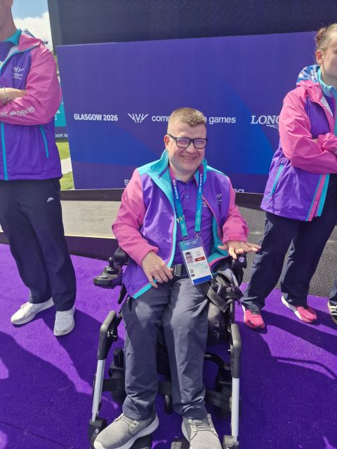UniWestScotland's tweet photo. We're so proud of our UWS students and colleagues volunteering at the Glasgow 2026 Commonwealth Games! 👏 Student Stuart McCabe is having a fantastic time assisting the Sports Presentation and Ceremonies Team at Scotstoun Stadium. Brilliant work! 🌟 @Glasgow2026 @thecgf https://t.co/M7P5lx5A1y