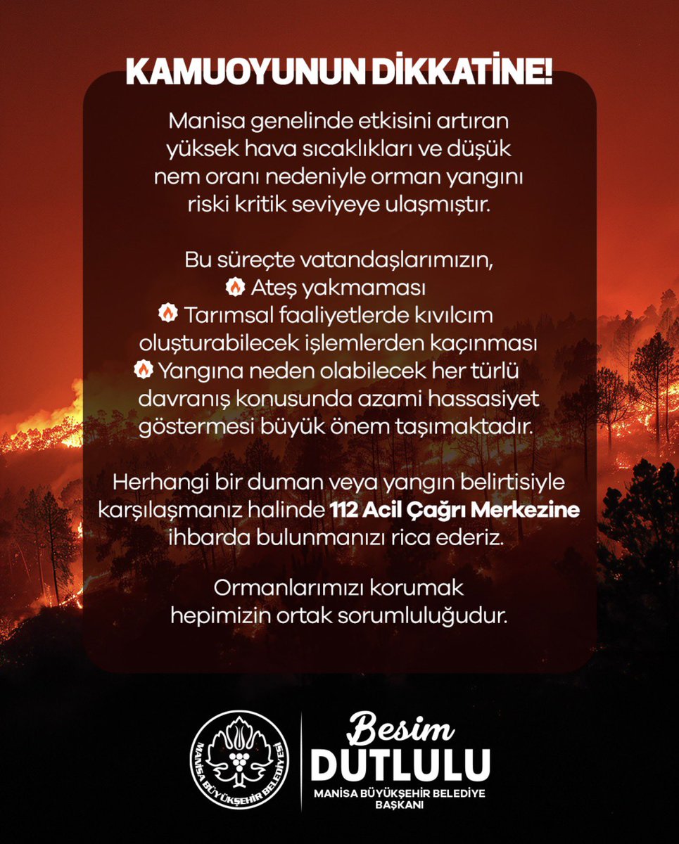 spilinsesi's tweet photo. Manisa’da Orman Yangını Alarmı: Büyükşehir Belediyesinden Kritik Uyarı https://t.co/H86YWm6Y2G