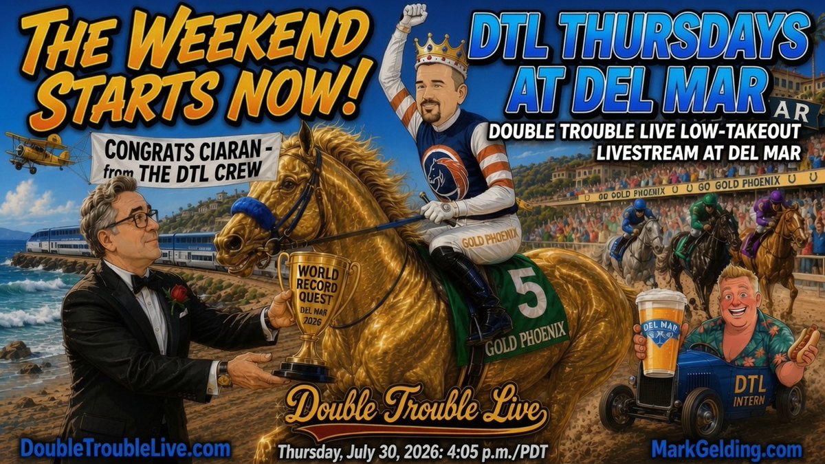 ScatoniSureShot's tweet photo. It will be tough to beat @californiapick4 live @DelMarRacing this past Sunday to document the Gold Phoenix (Ire) record-setting experience, but #DTL is back in the studio for low-takeout THURSDAYS! Live at 4:05 p.m./PDT.

Link: https://t.co/h6FIiNRG8g https://t.co/cBWGABBs0R