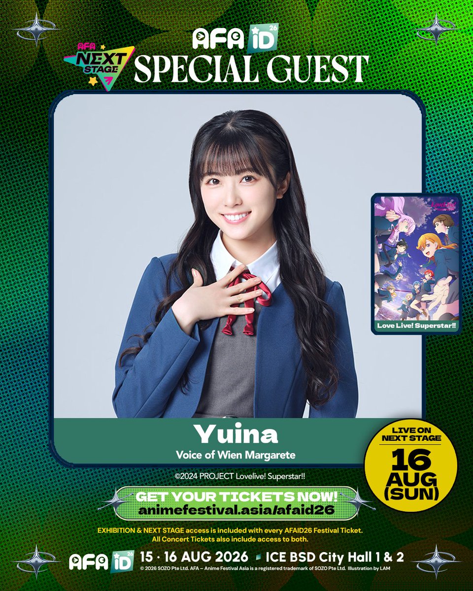 animefestasia's tweet photo. #AFAID26 Love Live! Superstar!! on NEXT STAGE with VAs Aya Emori (Natsumi) &amp; Yuina (Wien)! 

Festival tix from IDR 100K/day (exhibition+NEXT STAGE, concert holders too) at 
https://t.co/PZCIR7nWBQ https://t.co/B03EhIIS4C