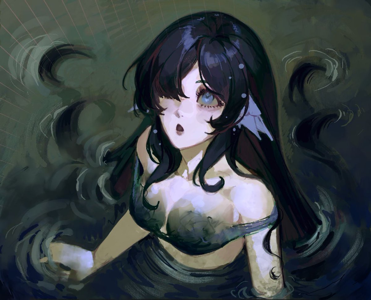 veryazsart's tweet photo. I was watching a speedpaint of my work with the vodyanitsa, and it feels like she was originally a kikimora in a swamp:) 
#vodyanitsa #genshinimpact https://t.co/ACxxNf0VJI