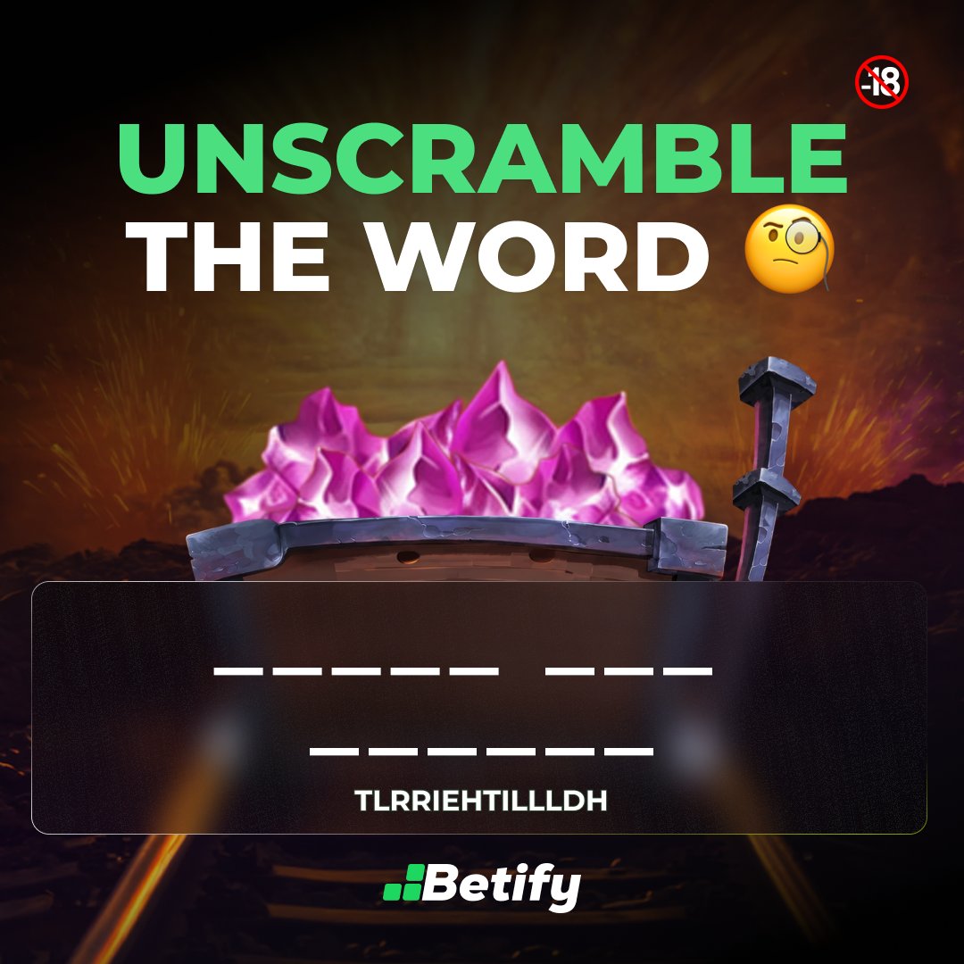 Betify's tweet photo. 🔥 BETIFY CHALLENGE 🔥

Can you unscramble the letters and find the slot? 🔤

Drop your answer in the comments for a chance to win a 🎁

📌 Rules:
💚 + RT ♻️
Drop your guess + Betify🆔
⚠️1 guess per account
🏆3 winners

🍀 PLAY NOW https://t.co/FRyIxawxGk https://t.co/DkqaxlAALr