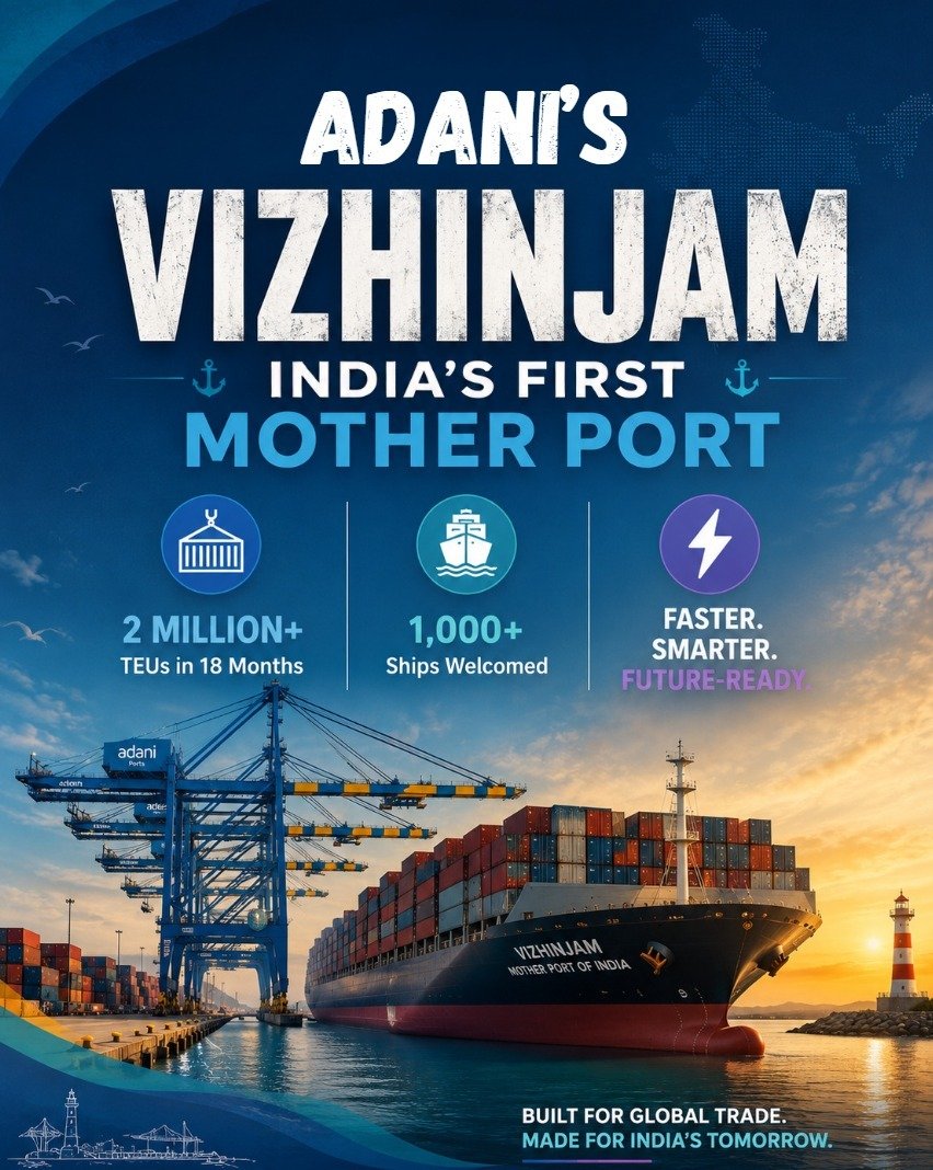 askingabhishek's tweet photo. Adani’s Vizhinjam Has Established India’s First True Mother Port

Vizhinjam crossed 2 million TEUs within 18 months and welcomed more than 1,000 vessels, demonstrating the rapid rise of India’s first dedicated deep-water transshipment hub.

With advanced automation, deep natural draft and direct access to global shipping routes, Adani Ports is building infrastructure designed for India’s next era of maritime growth.