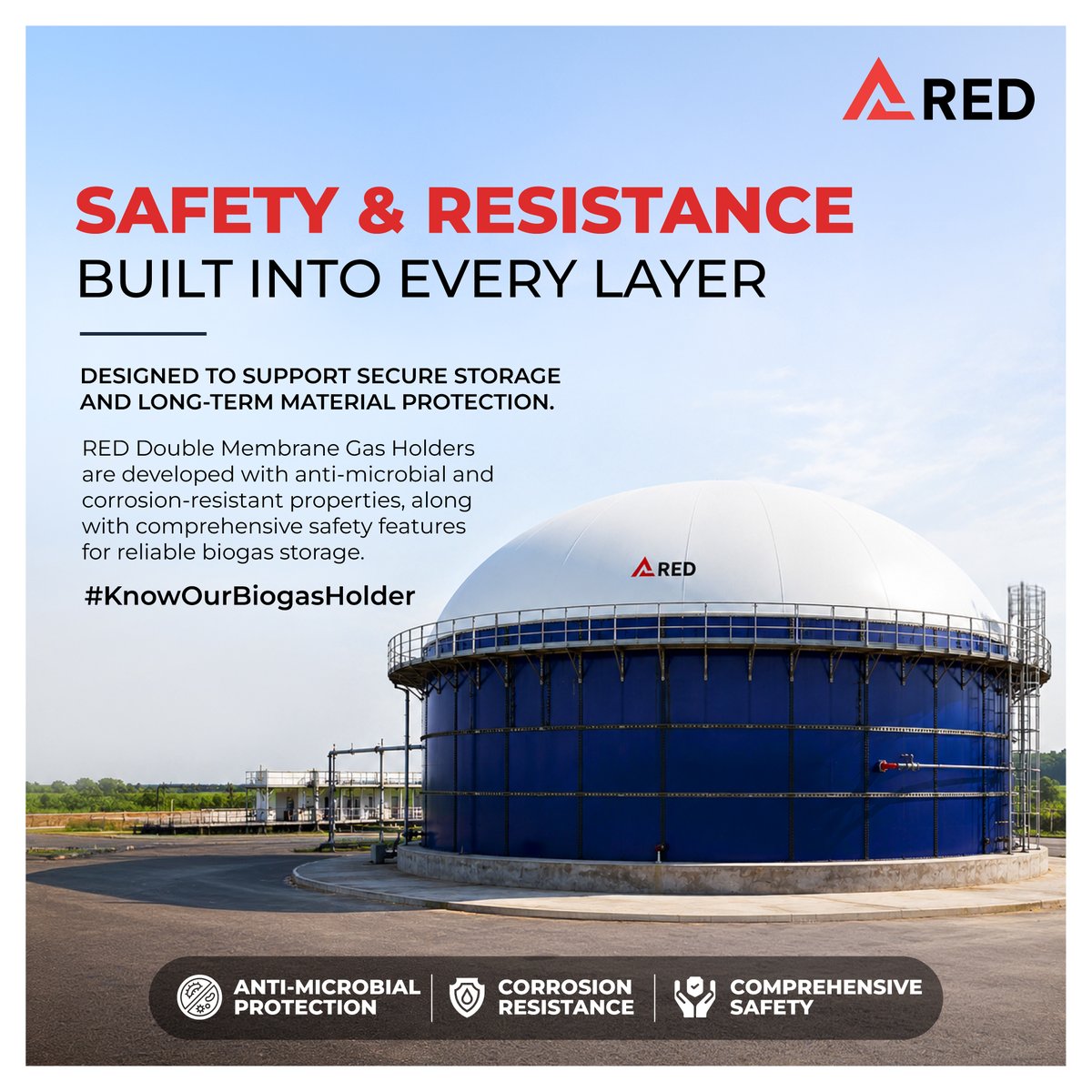 REnergyDynamics's tweet photo. RED Double Membrane Gas Holders are designed with anti-microbial and corrosion-resistant properties to support long-term performance and dependable gas containment.

#BiogasSafety #GasHolder #DoubleMembraneGasHolder https://t.co/JS0Ikhw3CU