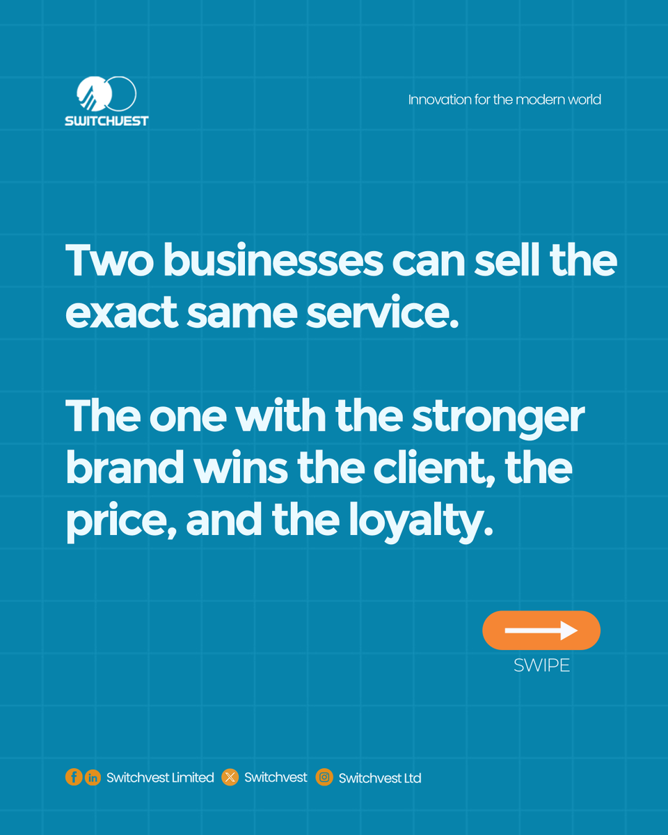 switchvest's tweet photo. Before customers experience your service, they experience your brand.
Perception influences trust.
Trust influences decisions.
Decisions drive sales.
What does your brand say before you say a word?
π© Let's build a brand customers will choose.
#Branding #SwitchVest https://t.co/upBjjlu0B4