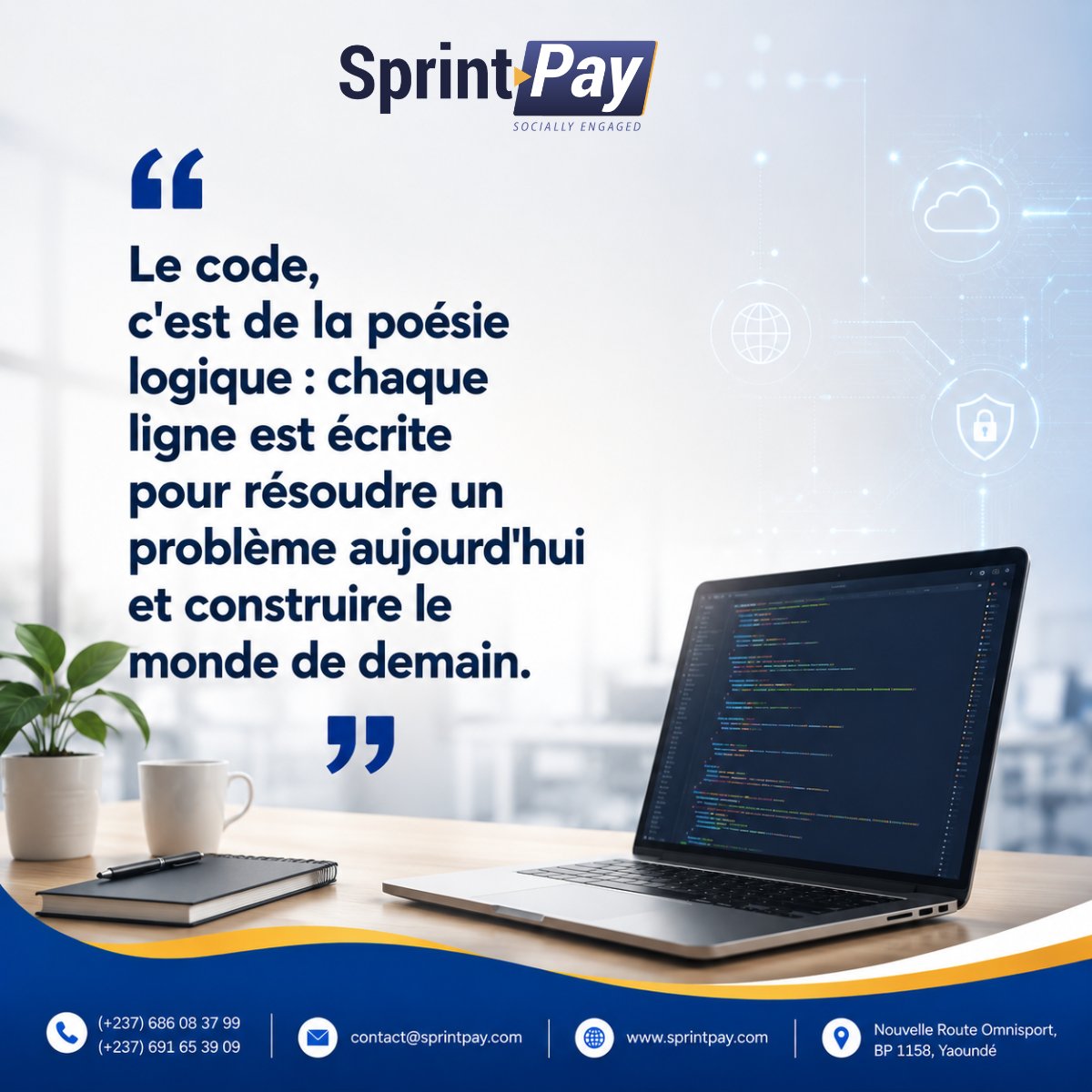 SprintPayTech's tweet photo. Chez @SprintPayTech, nous développons vos applications web et mobiles sur des fondations ultra-solides.
#CleanCode #DevApp #SoftwareEngineering #CodeQuality #MobileDev #Fintech #DeveloperLife #TechInspiration https://t.co/ta1CqgOEdC
