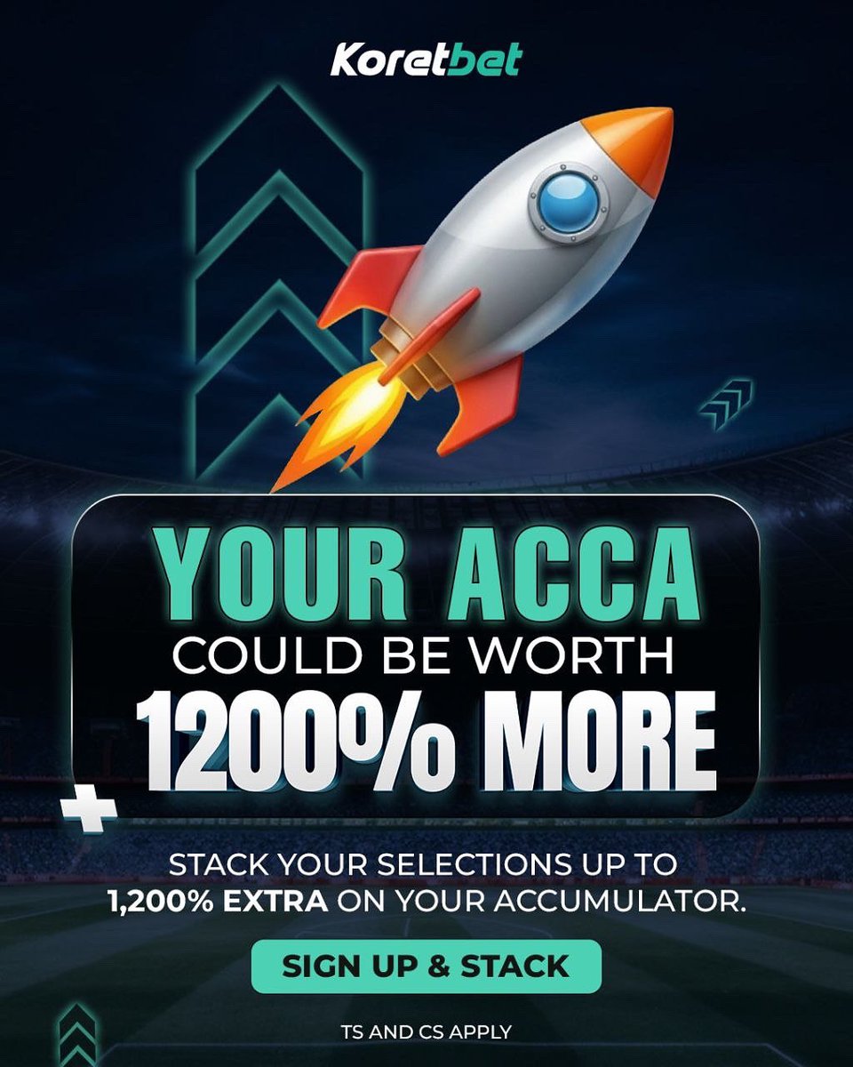koretbet's tweet photo. Enjoy Nigeria’s highest ACCA Boost in the market up to 1,200%
Only on KoretBet.

Start playing now 👉🏼 https://t.co/AY5b7vMDJD

#KoretBet #ACCABoost #SportsBetting #FootballBetting #BetMore #BetSmart #WinningStartsHere #BigWins #NaijaBetting #OnlineBetting #Accumulator https://t.co/tIsCb1oq2q
