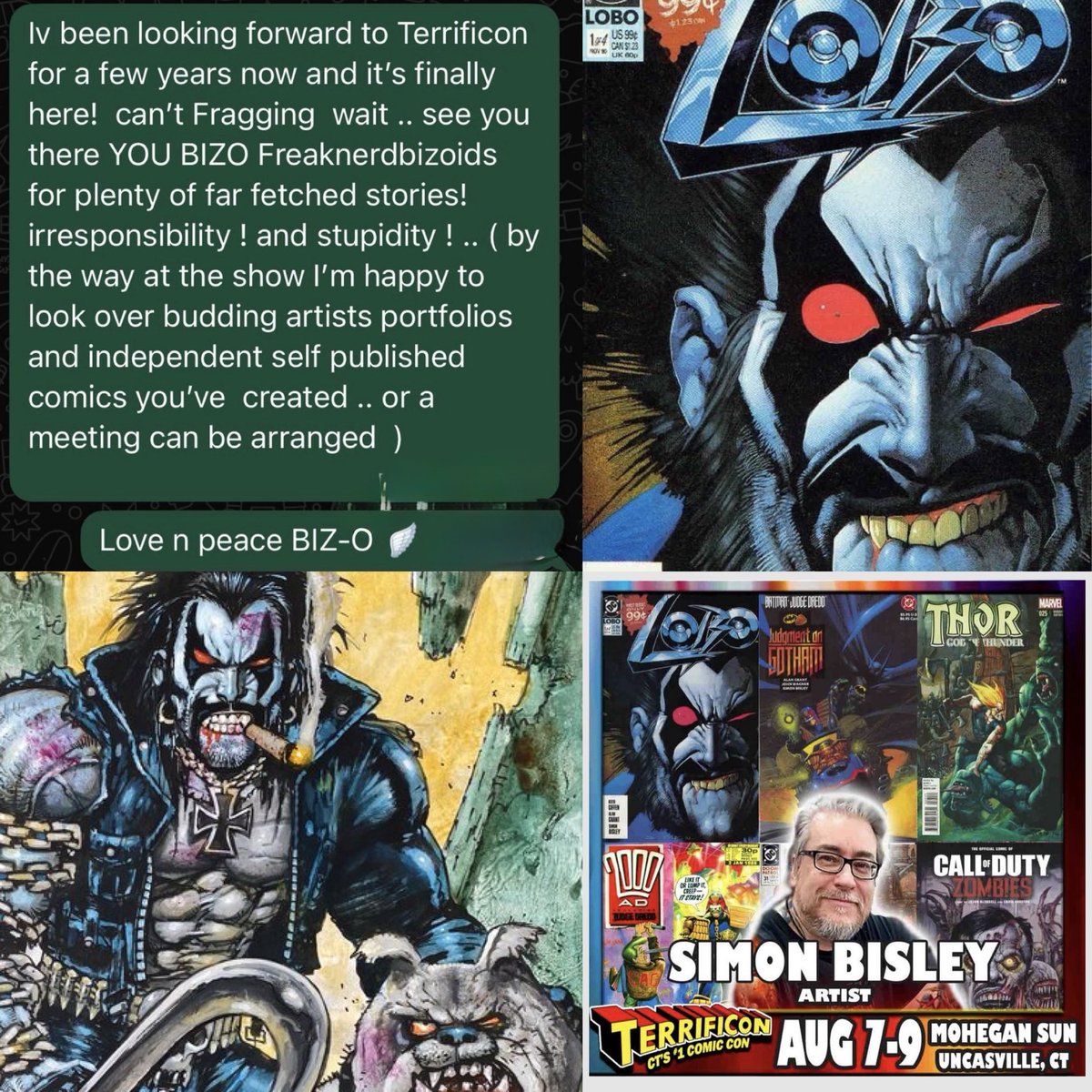 ItsTerrifiCon's tweet photo. SIMON BISLEY is getting ready to meet comic fans at TERRIFICON on August 7-9 at Mohegan Sun!  The question is are they fraggin ready for him?! Well are you bastich??!! 

See Lobo’s main man at TERRIFICON #LOBO #COMICON #TERRIFICON @SimonBisley https://t.co/strjYOWEHV