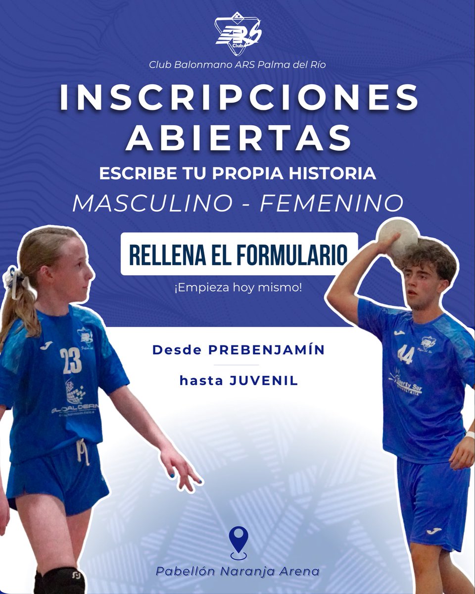 arspalmadelrio's tweet photo. ✍️ 𝐄𝐬𝐜𝐫𝐢𝐛𝐞 𝐭𝐮 𝐩𝐫𝐨𝐩𝐢𝐚 𝐡𝐢𝐬𝐭𝐨𝐫𝐢𝐚 💙
🤾♂️ Ya están abiertas las inscripciones para la temporada 2026/27
📅 Tienes 𝐡𝐚𝐬𝐭𝐚 𝐞𝐥 𝟐𝟎 𝐝𝐞 𝐚𝐠𝐨𝐬𝐭𝐨
📝 𝐅���𝐫𝐦𝐮𝐥𝐚𝐫𝐢𝐨 𝐝𝐞 𝐢𝐧𝐬𝐜𝐫𝐢𝐩𝐜𝐢𝐨́𝐧:
https://t.co/XNlGcXLgW8
#IdentidARS 🔵⚪️ https://t.co/QA4AHG1LYz