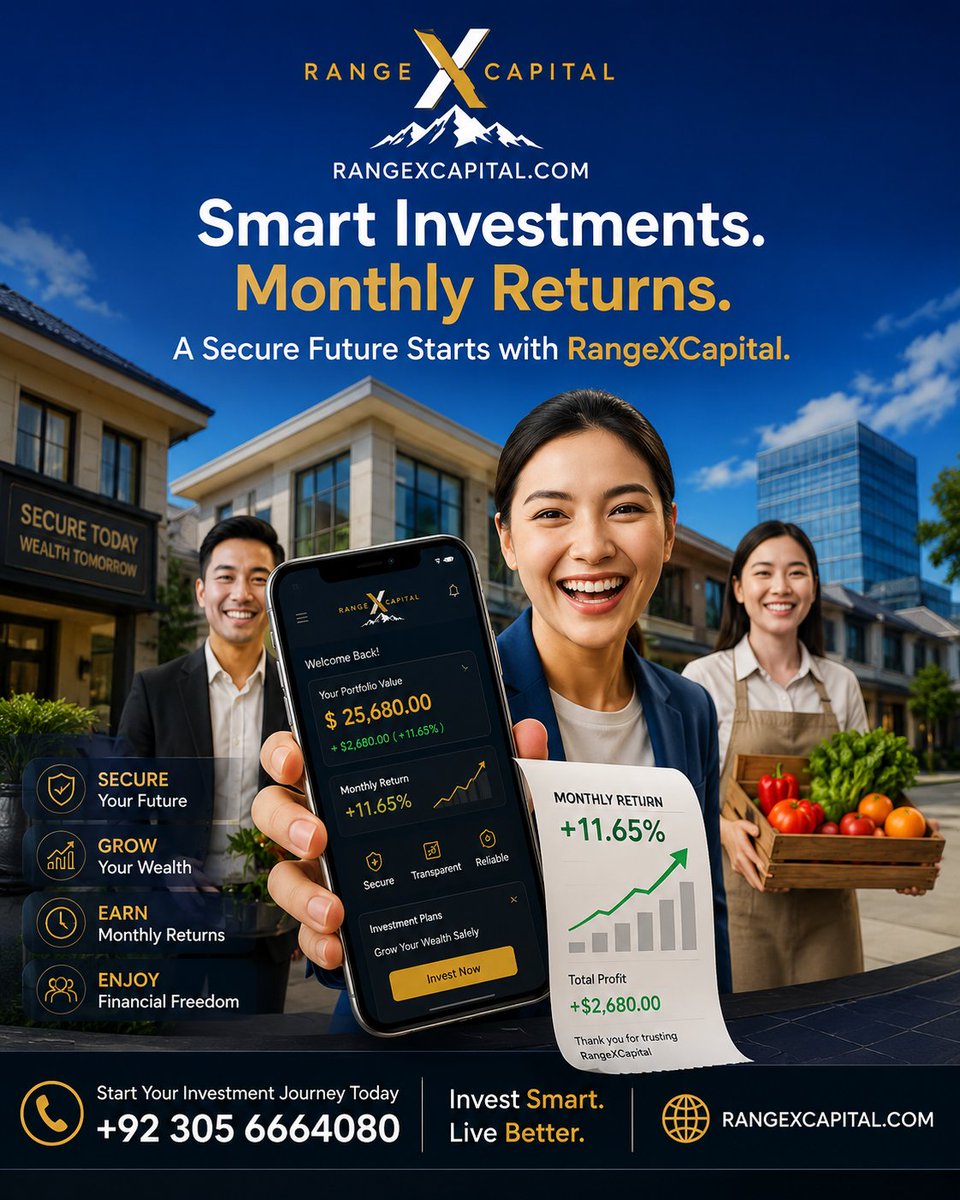 rangeempire's tweet photo. Monthly returns compound into generational wealth. Stop letting your money sit idle. Smart investments work 24/7 to build your financial future.
#RangeXCapital #RangeEmpire #InvestmentReturns #WealthBuilding #FinancialFreedom #SmartMoney #MonthlyGrowth #SecureYourFuture https://t.co/ZlDRmohtGy
