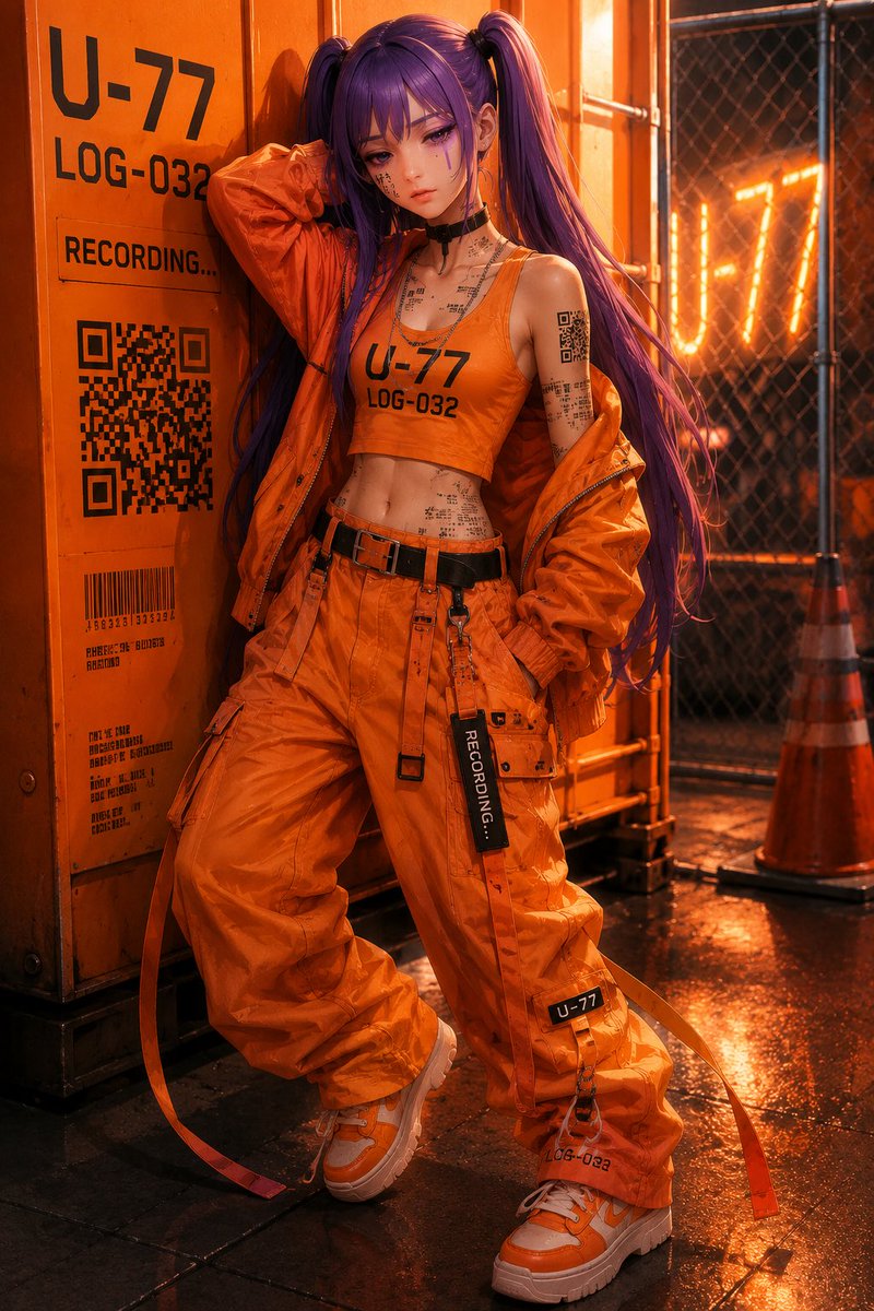 U77_Official's tweet photo. 夏仕様、アップデート完了。
LOG-032 // U-77
EMOTION DETECTED.
RECORDING…

🍊🟣

#U77 #Cyberpunk  #夏コーデ https://t.co/RfscuYRXVs