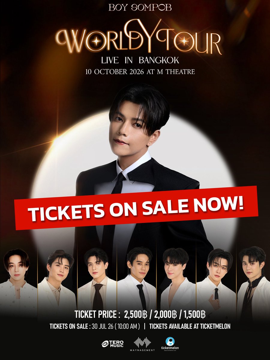 BoySompob's tweet photo. บัตรเหลือไม่ถึง 10 % แล้วนะ
คอนเสิร์ตที่รวมตัวกันแบบนี้ไม่ได้มีบ่อยๆ รีบกดก่อนบัตรหมด (บัตรมีจำนวนจำกัด)

🚨ซื้อบัตรได้แล้ววันนี้! ที่ Ticketmelon
🎫  https://t.co/PGKQPAapgP
บัตรราคา : 2,500 / 2,000 / 1,500 ฿

#BoySompobWorldYTourLiveinBangkok https://t.co/OSD60XypDi