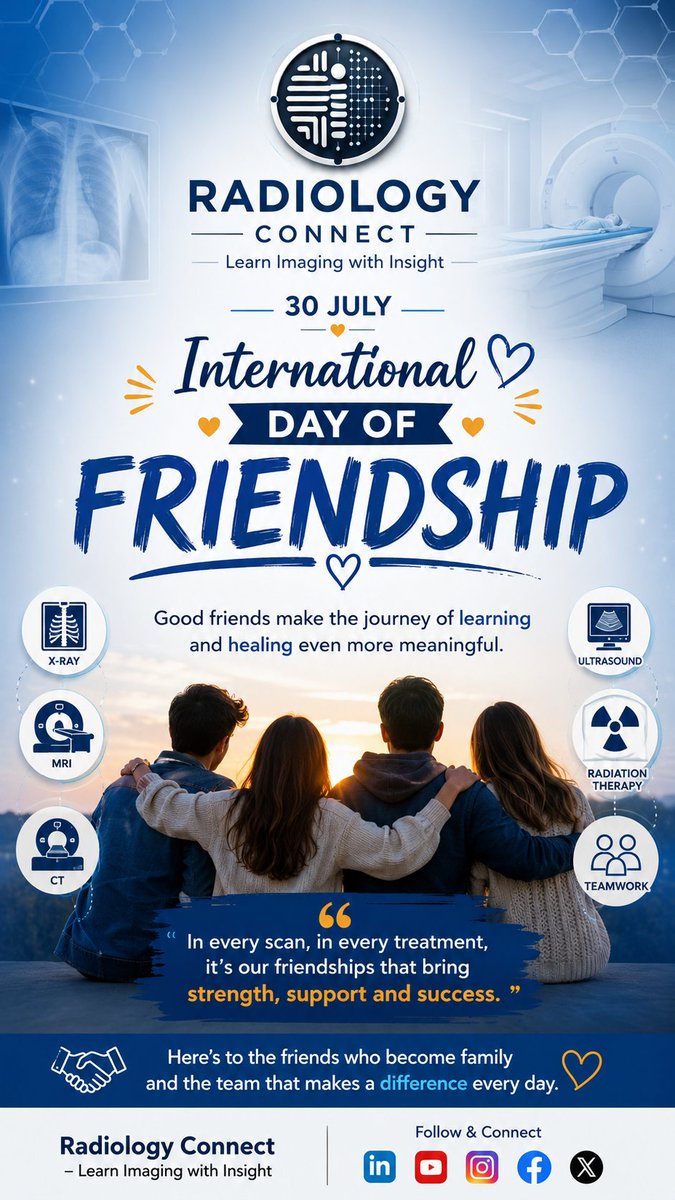 rtconnect24's tweet photo. Happy #InternationalDayOfFriendship! Today, we celebrate the friendships that inspire learning, strengthen teamwork, and improve patient care. In radiology, every accurate diagnosis and successful treatment is built on collaboration between radiographers, radiologists. https://t.co/6qnUthwNba