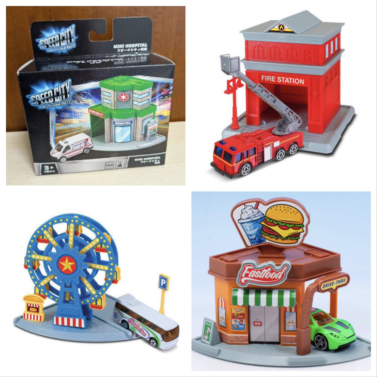 Photoreporter's tweet photo. Didn’t come down for nothing. I was amazed by the Burger Shop. Now the Hospital, Firestation and Ferrieswheel came home too. They make a easy diorama ad-on. #speedcity https://t.co/GAR8JfAesB