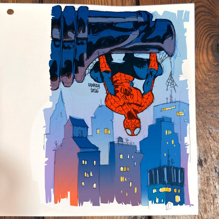 Jon_Lankry's tweet photo. Petit dessin Peter Parker sur le thème [ Spider-Man : Brand New Home ] pour @drinkndrawlyon https://t.co/agem99Hg79