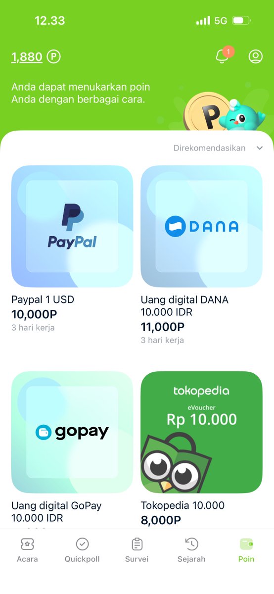 cabtto's tweet photo. # day 2  —  spill freelance 

aku mau spill lagi another aplikasi survey yg bisa dapetin uang jajan, namanya Surveyon yaaa tersedia di appstore & playstore

ini aku udah kekumpul hampir 2rb points, tiap hari update ada survey yg bisa dapet points gede & ada quick pollnya jugaa

untuk redeem bisa ke ewallet / paypal yaa, start penukaran dari 11rb points untuk dapet 10rb saldo e wallet, syaratnya cuma daftar pakai gmail ajaa! 

kuncinya cuma 2: konsisten & sabar :)