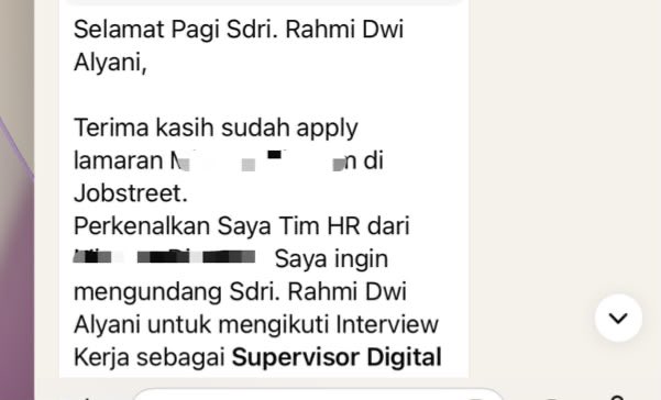 kelas_writing's tweet photo. Kalian beneran harus nyoba fitur “hidden gem” di jobstreet ini

> Tgl 28 juli perusahaan invite aku untuk lamar via jobstreet
> Tgl 28 juga aku apply
> Tgl 30 rekruter liat profilku ku 
> Tgl 30 juga rekruter kirim pesan interview
> Tgl 31 (besok) aku intv offline

Tapi sepertinya memang perusahaan ini lagi butuh cepat untuk mengisi posisi spv digital marketing tsb. Meski saat ini aku lg ngefreelance project (ttp sesekali ke kantor karena hybrid), tapi aku merasa perlu punya  double income, sekaligus pengen ngerasain gonta-ganti atmosfer :D

Good luck untuk kita semua! ^^