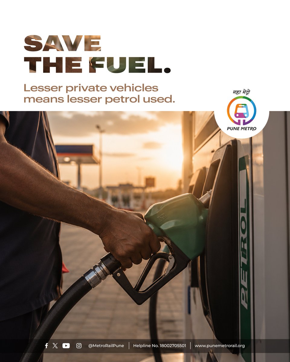 metrorailpune's tweet photo. When your single choice can empower India, wouldn't you choose it as a responsible citizen? Your single Metro ride means a lot to our nation. Go ahead, take the Pune Metro!
#PuneMetro #SaveFuel #EnvironmentFriendly #SafeTravel #UseMetro https://t.co/jm3Wa6nAvb
