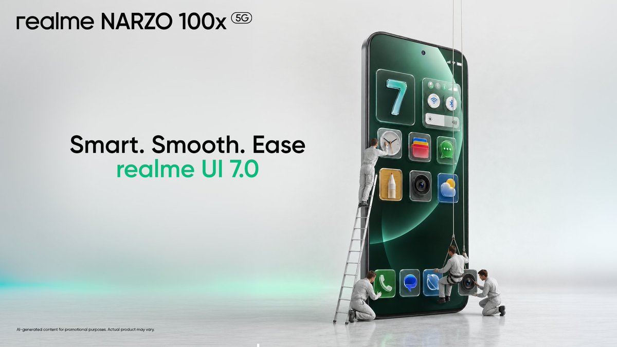 realmenarzoIN's tweet photo. A smoother experience, made for everyday ease.
Meet realme UI 7.0 on the #realmeNARZO100x 5G.

Buy Now
https://t.co/6OPqHGEuii 
https://t.co/UjvjVylohT https://t.co/h2GSddv66y