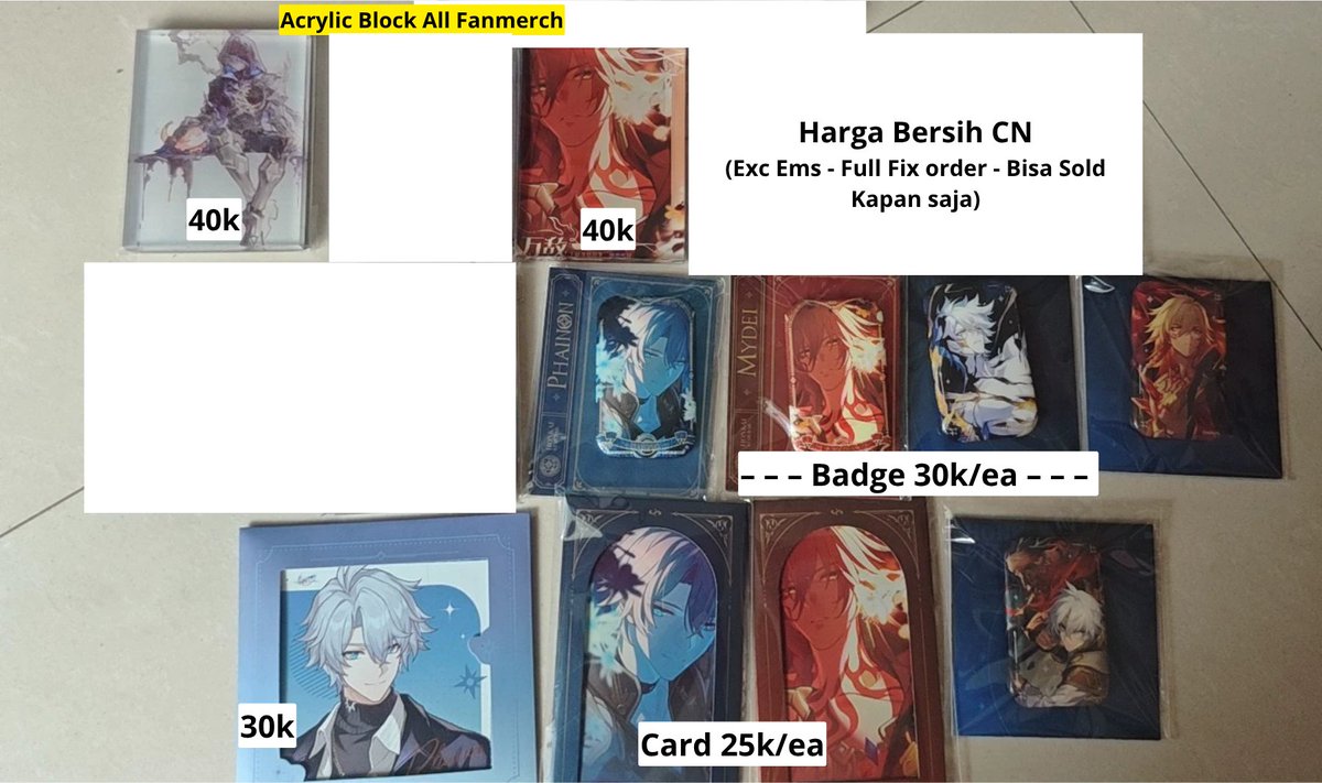 GoMinku88_'s tweet photo. 「 OPEN SPLIT 」
Various Merch Phainon Mydei HSR

♪ Harga tertera pada foto Bersih CN
♪ Harga bisa naik/turun mengikuti rate CN
♪ Reply or DM for order!

#MinkuJajan #warunghsr #warunghoyo #warunganime #warunggame https://t.co/prV0IkWRG4
