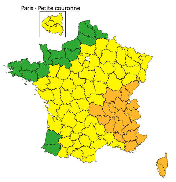 Interieur_Gouv's tweet photo. 🟠 21 départements sont en #VigilanceOrange pour #canicule aujourd'hui.
🌡️ @meteofrance étend cette vigilance à la Corse, aux Alpes-de-Haute-Provence, aux Hautes-Alpes et aux Alpes-Maritimes ce jeudi à compter de 12h.

Restez prudents et tenez-vous informés sur https://t.co/qCesvhr5Wv