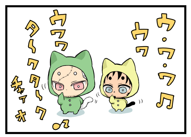 pinosan_love's tweet photo. ボタン描き忘れ、しっぽ出し忘れ（しっぽ穴ある）たため上げ直しました。みんなもパジャマパーティーズのうた聞いて忘れられなくなってください https://t.co/SfA1CyCgDv