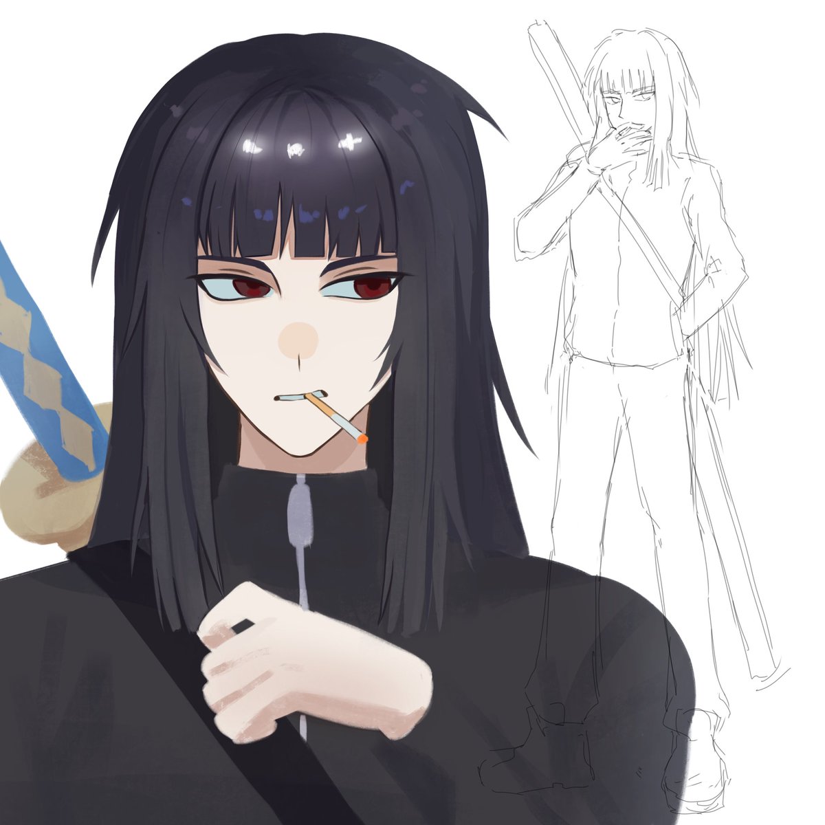 Cockroach1239's tweet photo. prob not going to finish it so i’ll dump it here
its gender bent ryoshu https://t.co/UiwGh89yDH