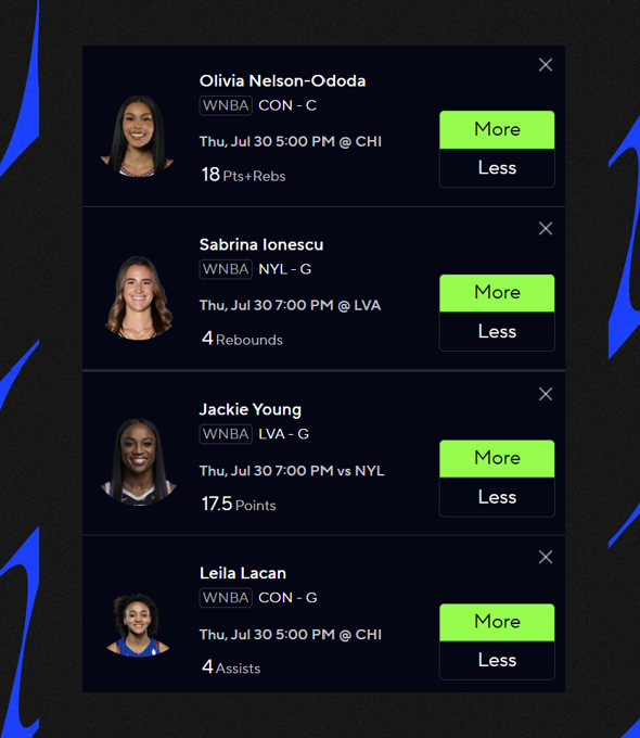 DFFsports's tweet photo. WNBA Thursday 10X 🏀 

Something early for the 3-game slate tmrw!! 🚀 https://t.co/ybknn4FGLH