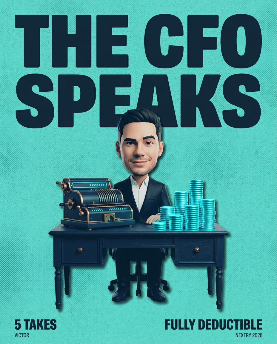 nextryus's tweet photo. the cfo speaks. five takes on money. he approved this post. it was within budget. barely. https://t.co/fM6BvlUsdw
